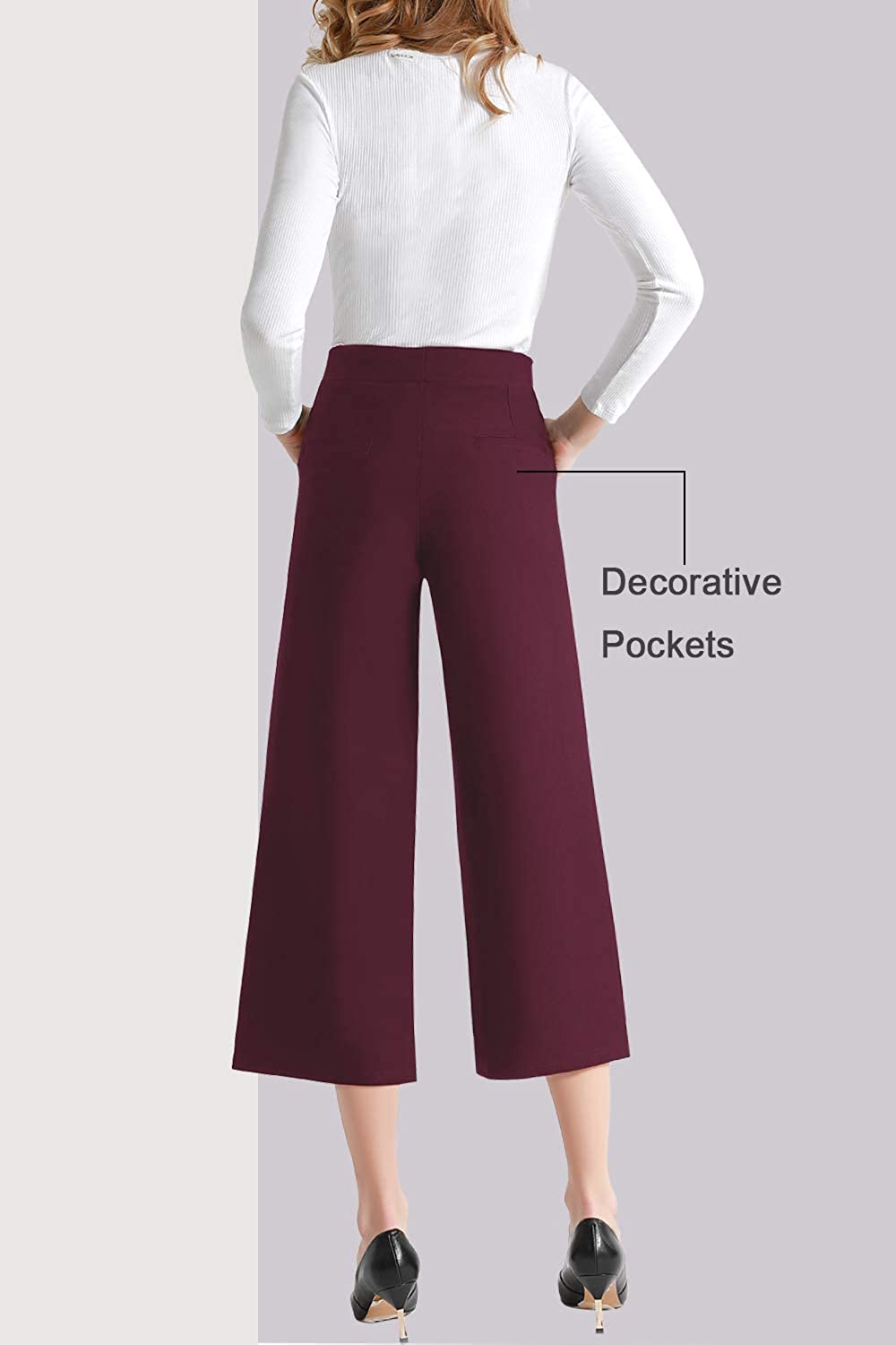 Tsful High Waisted Wide Leg Pants for Women Summer Business Casual Crop Dress Pants Stretch Pull On Capris