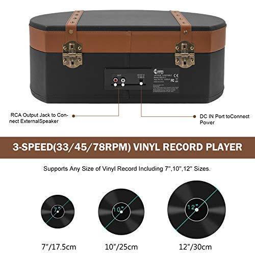Bluetooth Record Player 3 Speed Craftmanship Turntable with Built-in Premium Speakers Support USB Playback/Recording (Black)… - JOY2ESpree