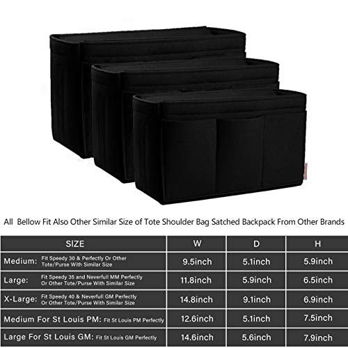 Purse Organizer Insert, Bag Organizer with NEW Detachable Zipper cover, fits Speedy Neverful, St Lious, Tote, 5 Size