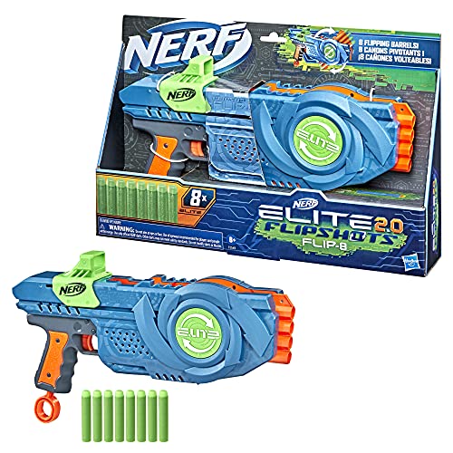 NERF Elite 2.0 Flipshots Flip-8 Blaster with 8 Dart Barrels That Flip to Double Your Firepower, 8-Dart Capacity, 8 Official Elite Darts