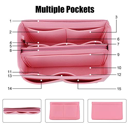JessLab Felt Purse Organizer Insert with 14 Pockets and Detachable Zip Pouch