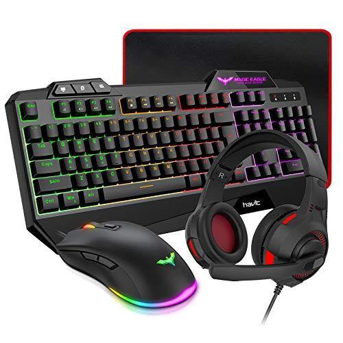 havit Gaming Keyboard Mouse Headset & Mouse Pad Kit, Rainbow LED Backlit Wired - JOY2ESpree