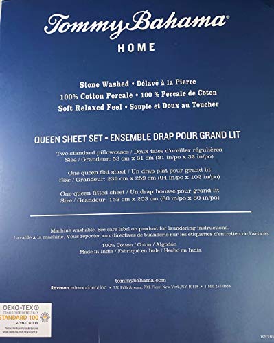 Tommy Bahama Relaxed State Queen Sheet Set Palm Day Cotton Light Green and White