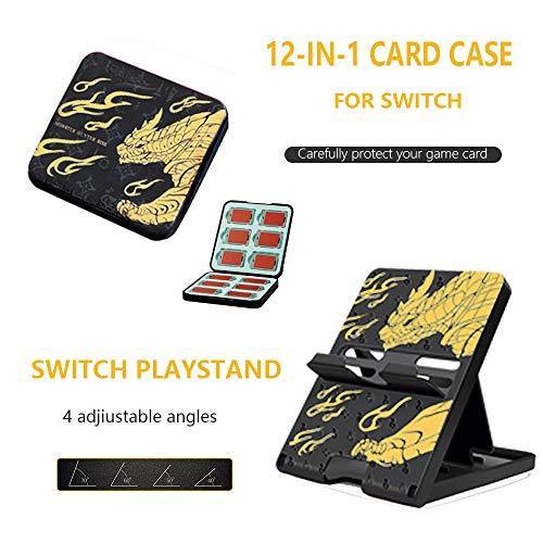 AIORVP Case For Nintendo Switch with Monster Hunter Rise,Carry Bag & Protective Case,Joystick Cap & Tempered Film,Switch Playstand & Card Case - JOY2ESpree