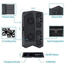 
                        
                          Load image into Gallery viewer, PS5 Console Cooling Fan, Arespark Playstation5 Vertical Edition Console Cooling Stand with Dualsense Controller Charge Station &amp; Game Slots - JOY2ESpree
                        
                      