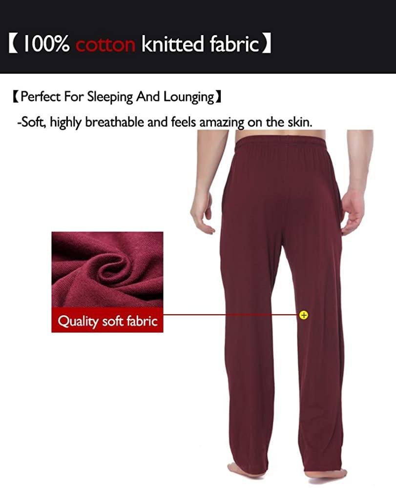 Bintangor Men's Sleep Pajama Pants 100% Cotton Knit Elastic Waistband Lounge Wear Long
