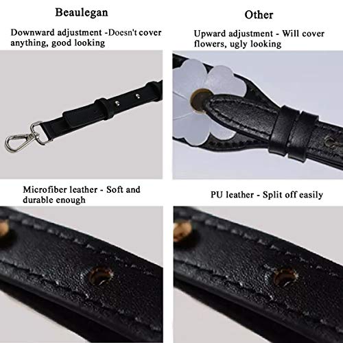 Beaulegan Wide Studded Flower Leather Purse Strap Replacement - Adjustable for Shoulder Crossbody Bag (Black/Gold Clasp)