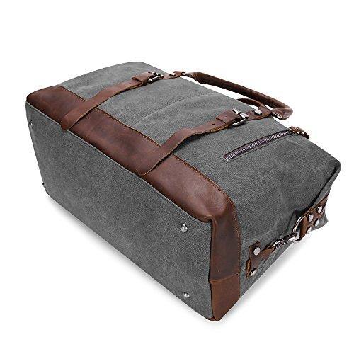 BAOSHA Canvas PU Leather Travel Tote Duffel Bag Carry on Bag Weekender Overnight Bag - JOY2ESpree