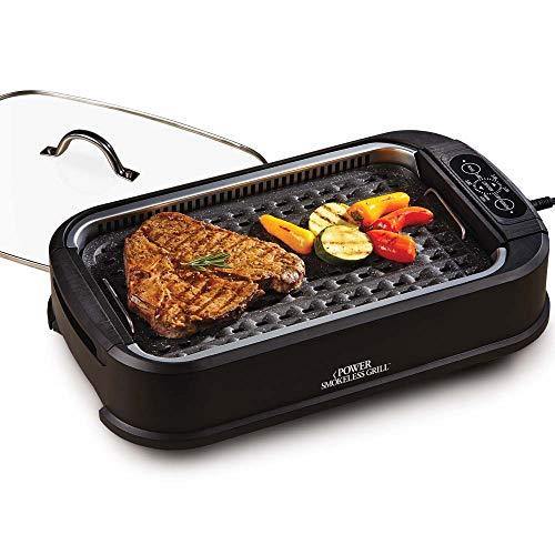 Power XL Smokeless Electric Indoor Removable Grill and Griddle Plates, Nonstick Cooking Surfaces, Glass Lid, 1500 Watt, 21X 15.4X 8.1, black - JOY2ESpree
