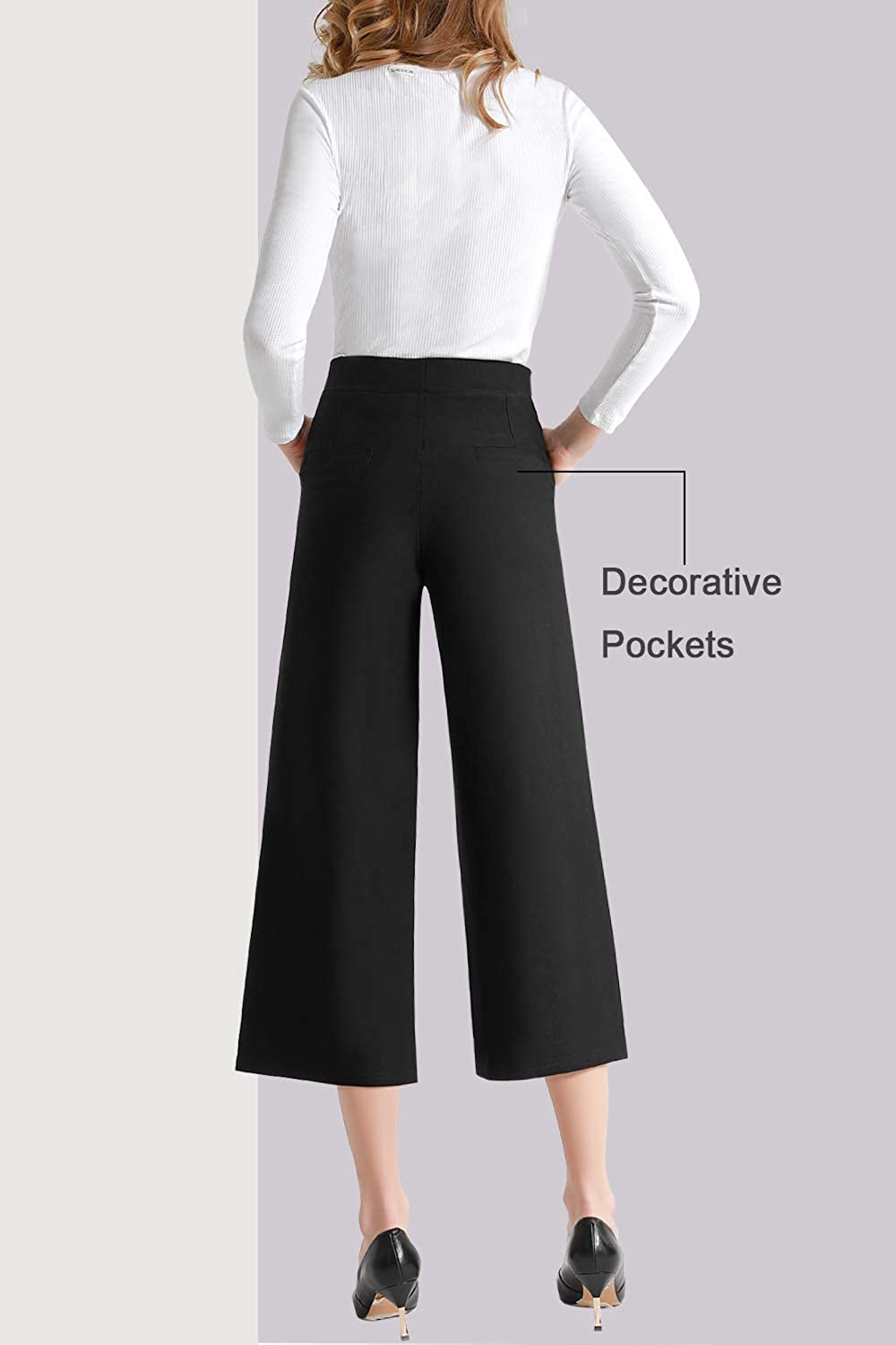 Tsful High Waisted Wide Leg Pants for Women Summer Business Casual Crop Dress Pants Stretch Pull On Capris