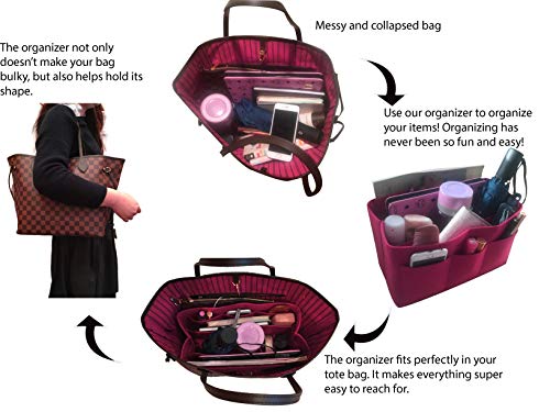 Felt Tote Bag Organizer Insert with Pockets, Handbag Purse Shaper, fits Neverfull, Speedy, Longchamp, etc.