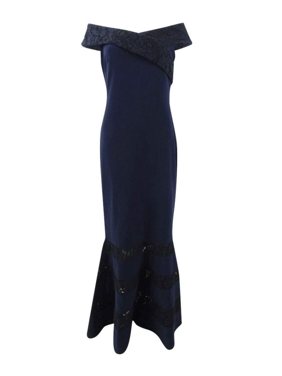 LAUREN RALPH LAUREN Womens Claudinah Off-The-Shoulder Lace Inset Evening Dress - JOY2ESpree