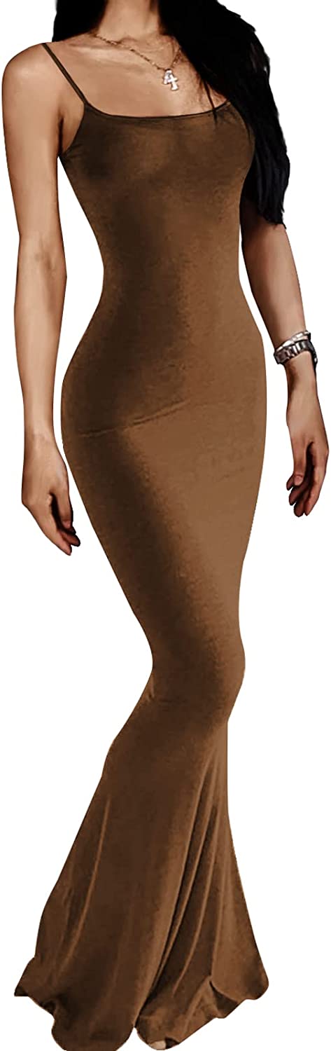 AnotherChill Women's Casual Lounge Slip Long Dress Sexy Sleeveless Backless Bodycon Maxi Dresses 2022 Spring Slim Elegant