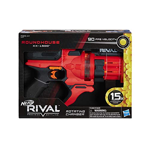 NERF Rival Roundhouse XX-1500 Red Blaster -- Clear Rotating Chamber Loads Rounds into Barrel -- 5 Integrated Magazines, 15 Rival Rounds