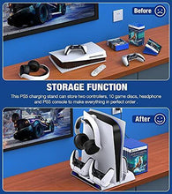 
                        
                          Load image into Gallery viewer, PS5 Accessories Stand Cooling Fan, PS5 Stand with Cooling Fan And Controller Charger Station for Playstation 5 Console - JOY2ESpree
                        
                      