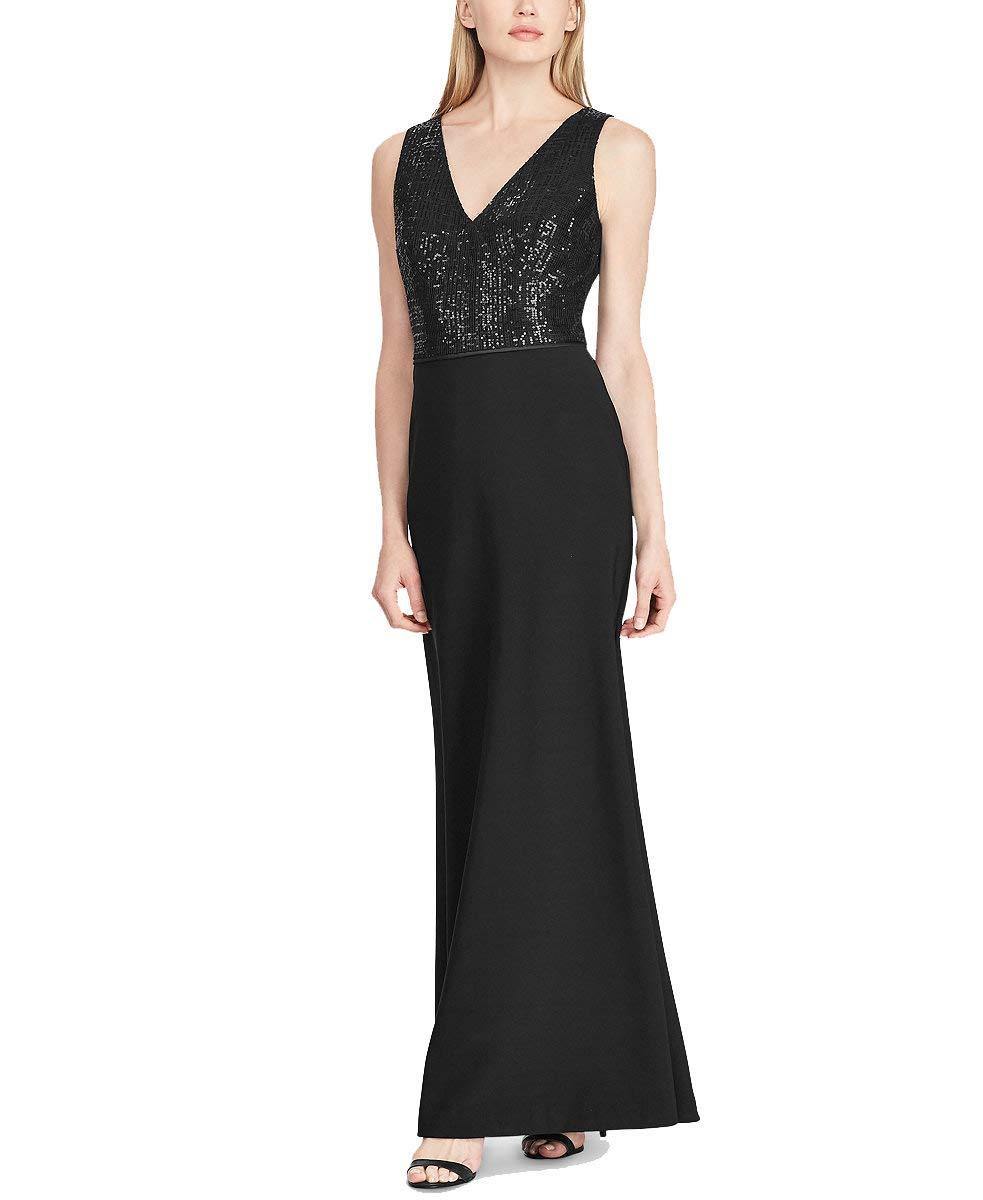 LAUREN RALPH LAUREN Womens Zorea Sequined Sleeveless Evening Dress Black 4 - JOY2ESpree