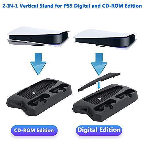Vertical Stand for Playstation 5 with Cooling Fan Charging Station for PS5 Digital/CD-ROM Edition Console - JOY2ESpree