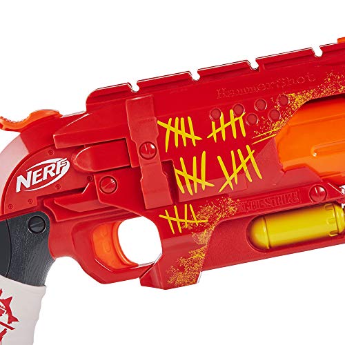NERF Zombie Strike Hammershot Blaster -- Pull-Back Hammer-Blasting Action, 5 Official Zombie Strike Darts -- Red Color Scheme (Amazon Exclusive)