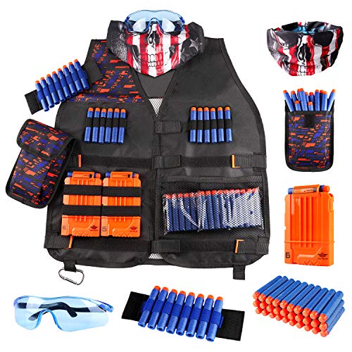 Kids Tactical Vest Kit for Nerf Guns N-Strike Elite Series with Refill Darts Dart Pouch, Reload Clip Tactical Mask Wrist Band and Protective Glasses for kids Boys & girls