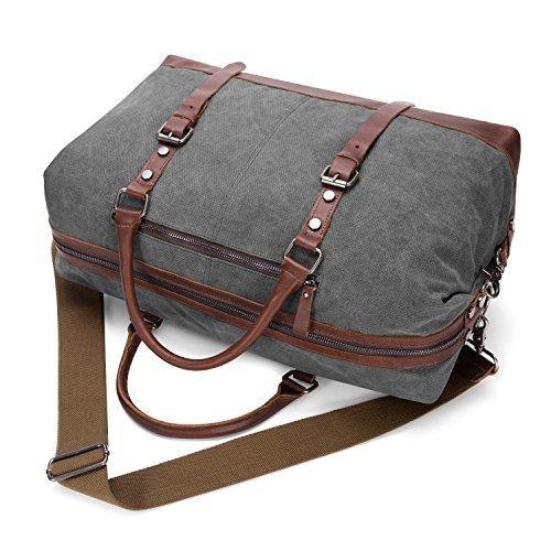 BAOSHA Canvas PU Leather Travel Tote Duffel Bag Carry on Bag Weekender Overnight Bag - JOY2ESpree
