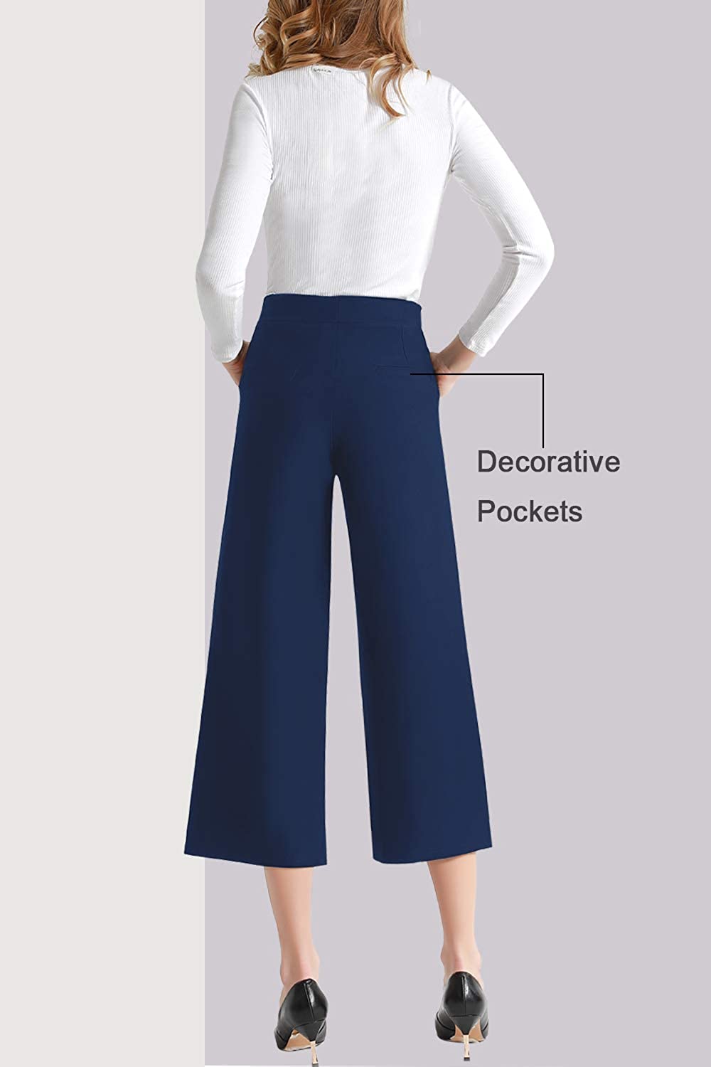 Tsful High Waisted Wide Leg Pants for Women Summer Business Casual Crop Dress Pants Stretch Pull On Capris