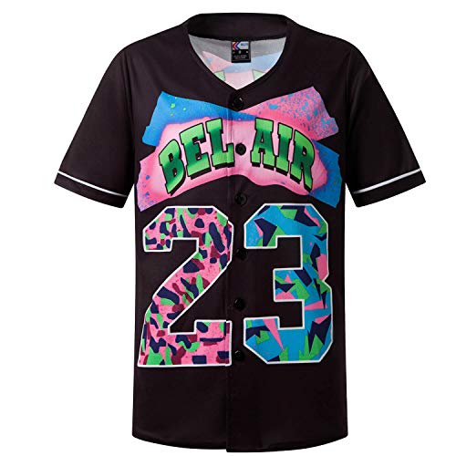 MOLPE 90s Hip Hop Clothing for Men and Women, Unisex Bel Air 23 Baseball Jersey, Mens Printed Urban Shirts for Party