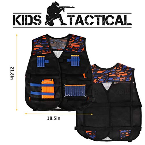 Meland Kids Tactical Vest Kit for Nerf Guns N-Strike Elite Series With Detachable Tactical Face Mask for Nerf Rival, Refill Darts, Dart Pouch, Reload Clips and Wrist Band for Boys Gifts Age 6 7 8 9 10
