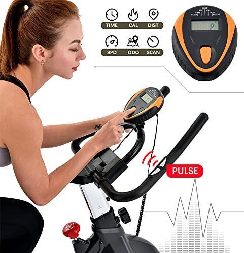 Topseek Indoor Cycling Bike - Exercise Bike for Home Gym Stationary Bikes with Comfortable Seat Cushion, Silent Belt Drive, iPad Holder and Hand Pulse - JOY2ESpree