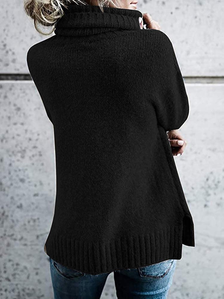 FISACE Womens Solid Round Neck Oversized Turtleneck Full Sleeve Knitted Sweater Pullover