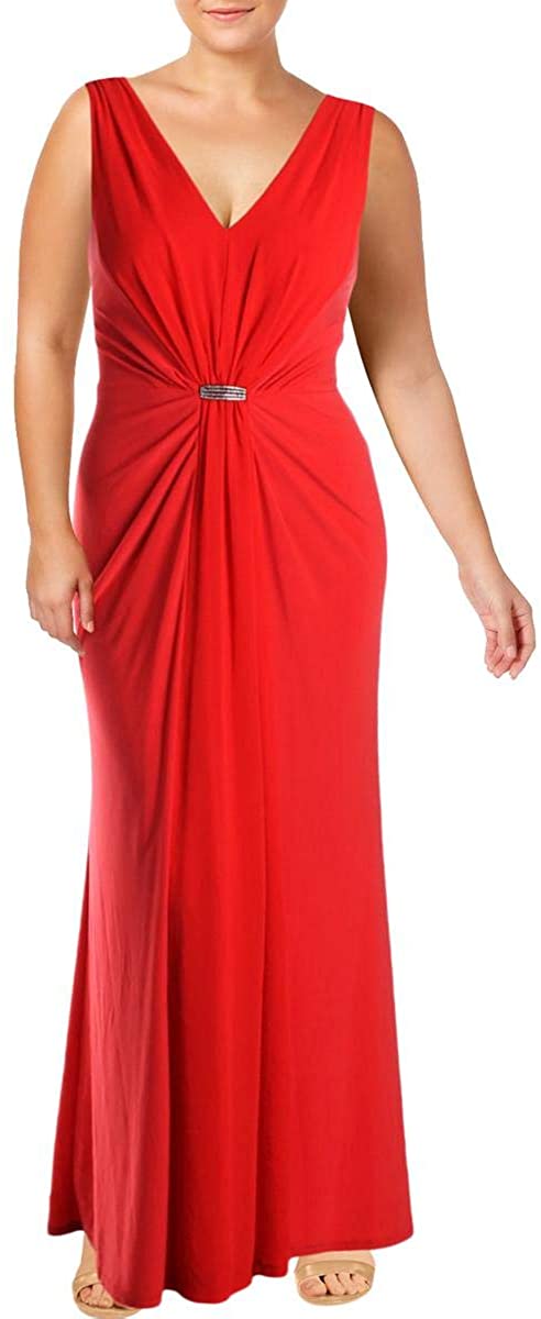 LAUREN RALPH LAUREN Womens Vawlisa Brooch Detail Draped Evening Dress