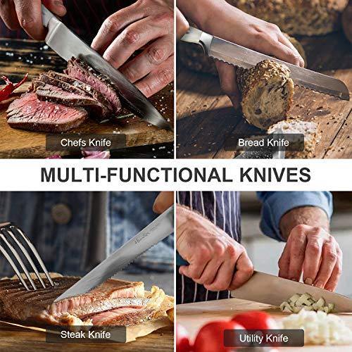 Harriet Knife Set, 14-Piece Kitchen Knife Set with Block Wooden, German Stainless Steel Professional Chef Knife Set with Sharpener, White - JOY2ESpree