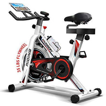 
                        
                          Load image into Gallery viewer, HARISON Exercise Bike Indoor Cycling Bike Belt Driven with iPad Holder 35LBS Flywheel for Home Gym Cardio Workout - JOY2ESpree
                        
                      