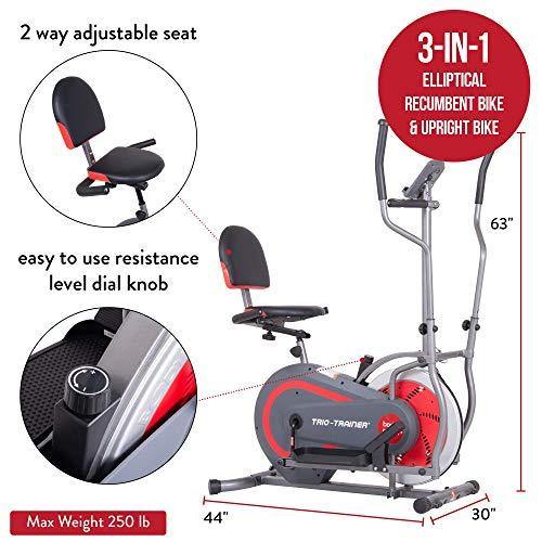Body Power 3-in-1 Exercise Machine, Trio Trainer, Elliptical and Upright/Recumbent Bike BRT5088 gray, silver, red - JOY2ESpree
