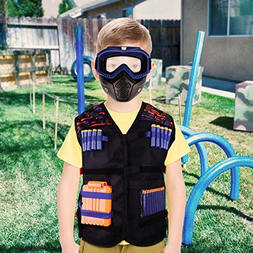 Meland Kids Tactical Vest Kit for Nerf Guns N-Strike Elite Series With Detachable Tactical Face Mask for Nerf Rival, Refill Darts, Dart Pouch, Reload Clips and Wrist Band for Boys Gifts Age 6 7 8 9 10