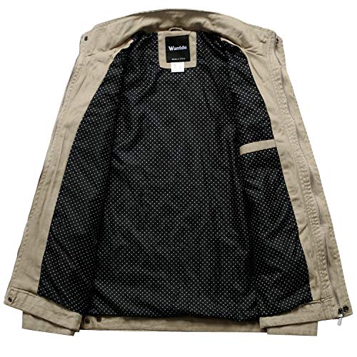 Wantdo Men's Cotton Stand Collar Lightweight Front Zip Jacket
