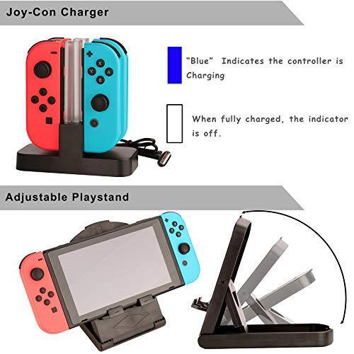 EOVOLA Accessories Kit for Nintendo Switch Games Bundle Wheel Grip Caps Carrying Case Screen Protector Controller - JOY2ESpree