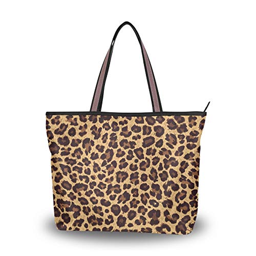 Tote Bag with Leopard Printed Elements for Women School Work Travel and Shopping (Large)