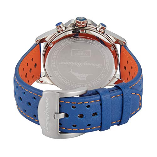 Tommy Bahama Men's Stainless Steel Japanese Quartz Leather Calfskin Strap, Blue, 20 Casual Watch (Model: 304361SLV040)