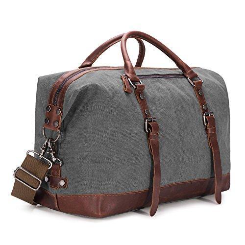 BAOSHA Canvas PU Leather Travel Tote Duffel Bag Carry on Bag Weekender Overnight Bag - JOY2ESpree