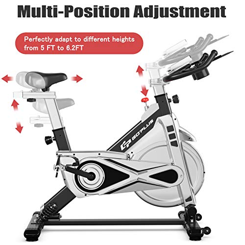 Goplus Adjustable Exercise Bike, Stationary Silent Bicycle with Dual-Spring Shock Absorption Design - JOY2ESpree
