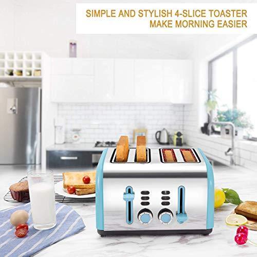 Toaster 4 Slice, CUSINAID 4 Wide Slots Stainless Steel Toasters with Reheat Defrost Cancel Function, 7-Shade Setting, Blue - JOY2ESpree