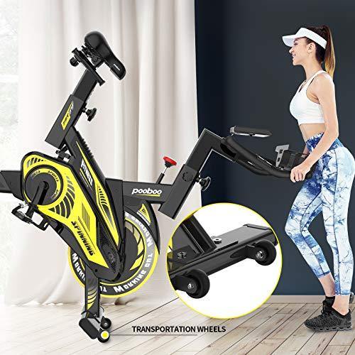 Pooboo Indoor Cycling Bike Belt Drive Exercise Bike Stationary with Comfortable Seat Cushion, Tablet Holder and LCD Monitor for Home Workout - JOY2ESpree