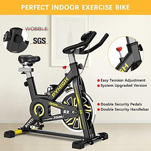 PYHIGH Indoor Cycling Bike Stationary Exercise Bike, Comfortable Seat Cushion, Ipad Holder with LCD Monitor for Home Cardio Workout Bike - JOY2ESpree