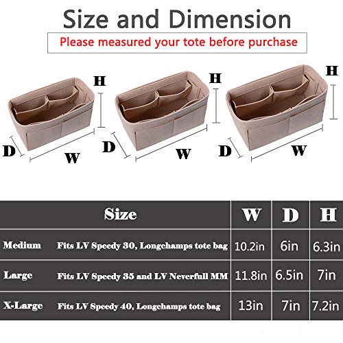 Lmeison Felt Fabric Purse Handbag Organizer Insert Bag For Speedy Neverfull Tote, 3 Sizes