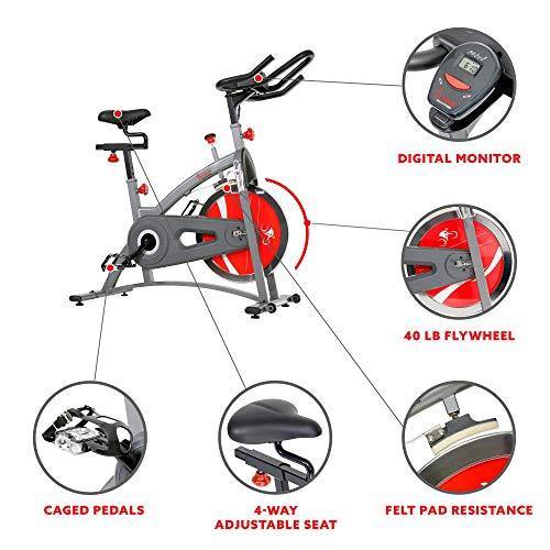 Sunny Health & Fitness Indoor Cycling Exercise Bike with LCD Monitor, 40 lb chrome Flywheel, 265 lb Max Weight - SF-B1423/C - JOY2ESpree