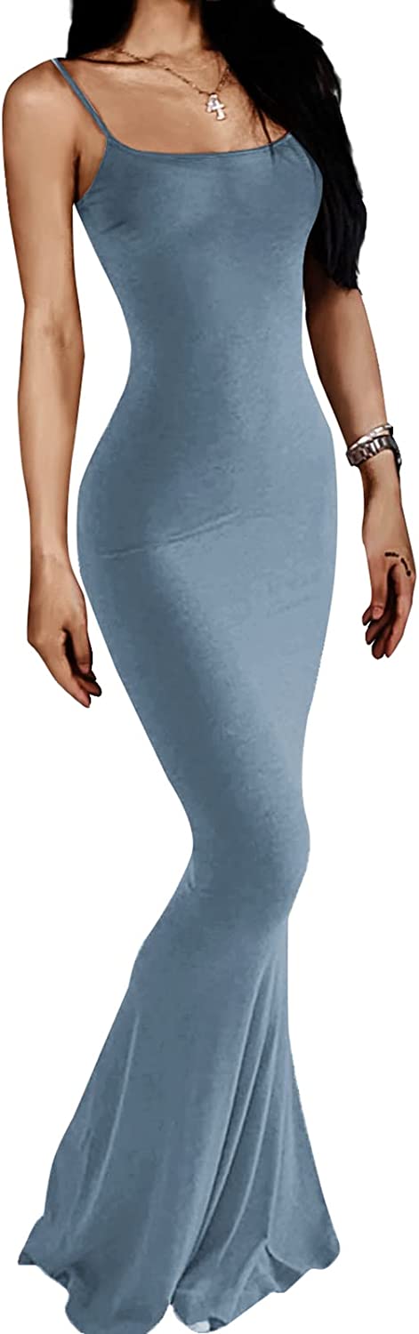 AnotherChill Women's Casual Lounge Slip Long Dress Sexy Sleeveless Backless Bodycon Maxi Dresses 2022 Spring Slim Elegant