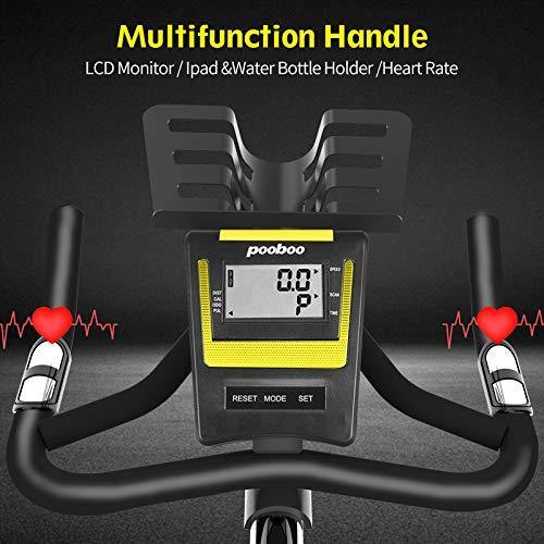 Pooboo Indoor Cycling Bike Belt Drive Exercise Bike Stationary with Comfortable Seat Cushion, Tablet Holder and LCD Monitor for Home Workout - JOY2ESpree