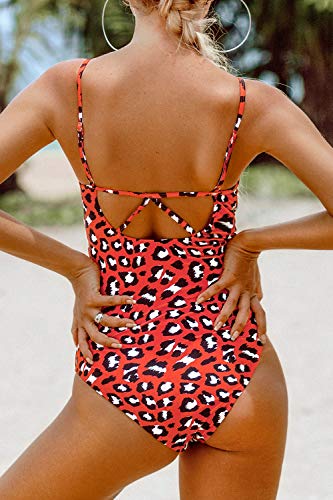 CUPSHE Women's V Neck Leopard Print One Piece Swimsuit