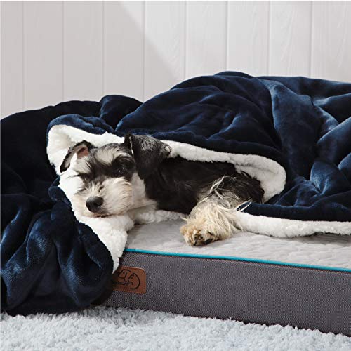 Bedsure Sherpa Fleece Blanket Throw Size Navy Lightweight Super Soft Cozy Luxury Bed Blanket Microfiber