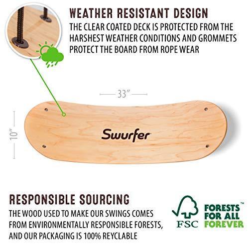 Swurfer - the Original Stand Up Surfing Swing - Curved Maple Wood Board To Easily Surf The Air